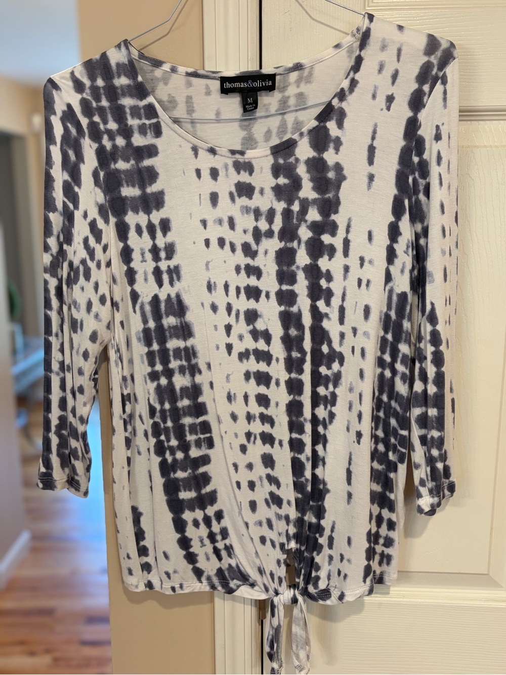 Thomas & Olivia Black Tie-Dye Long Sleeve Tie-Front Top